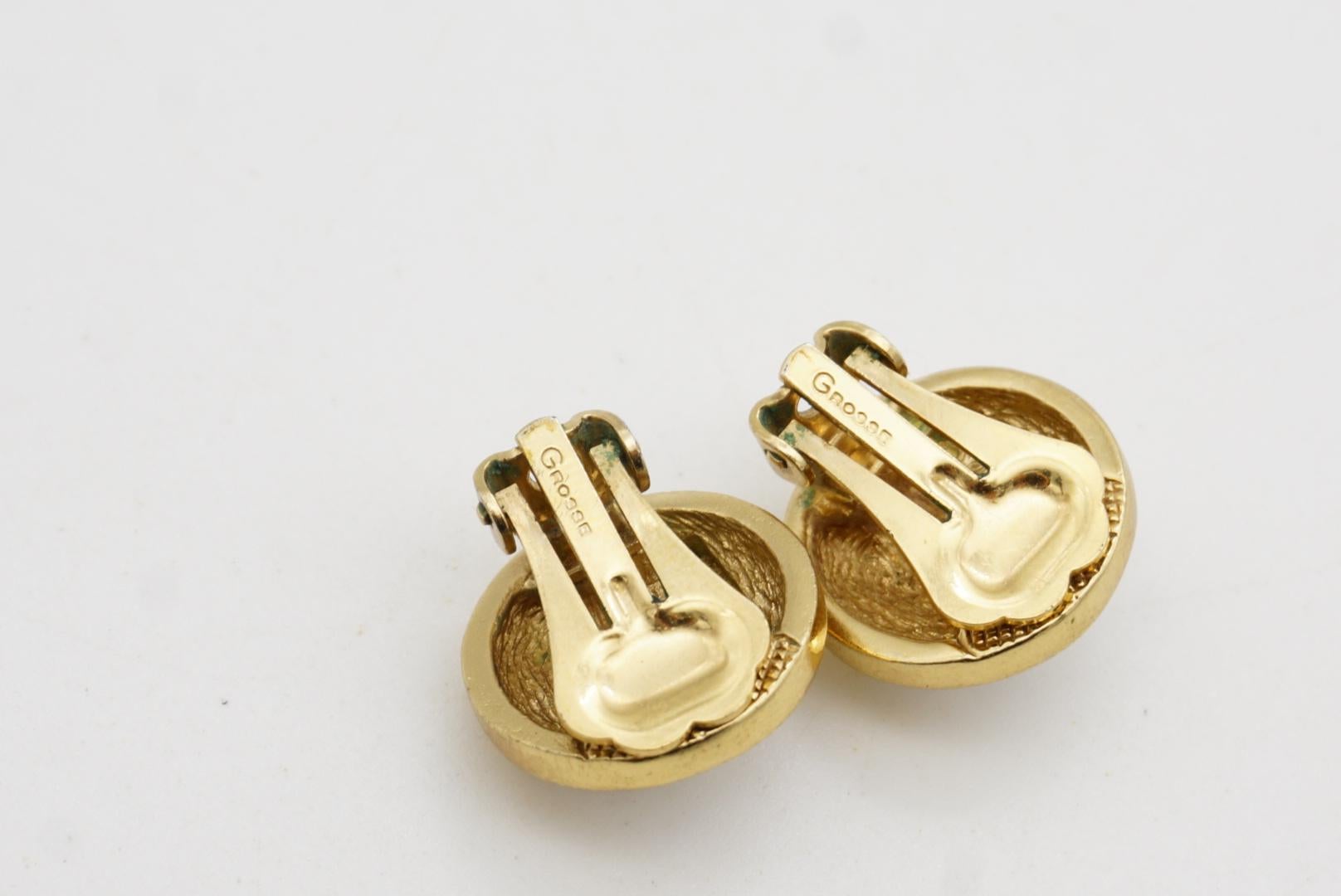 Christian Dior GROSSE 1980s Trio Circle Crystal Silver Gold Dome Clip Earrings For Sale 6