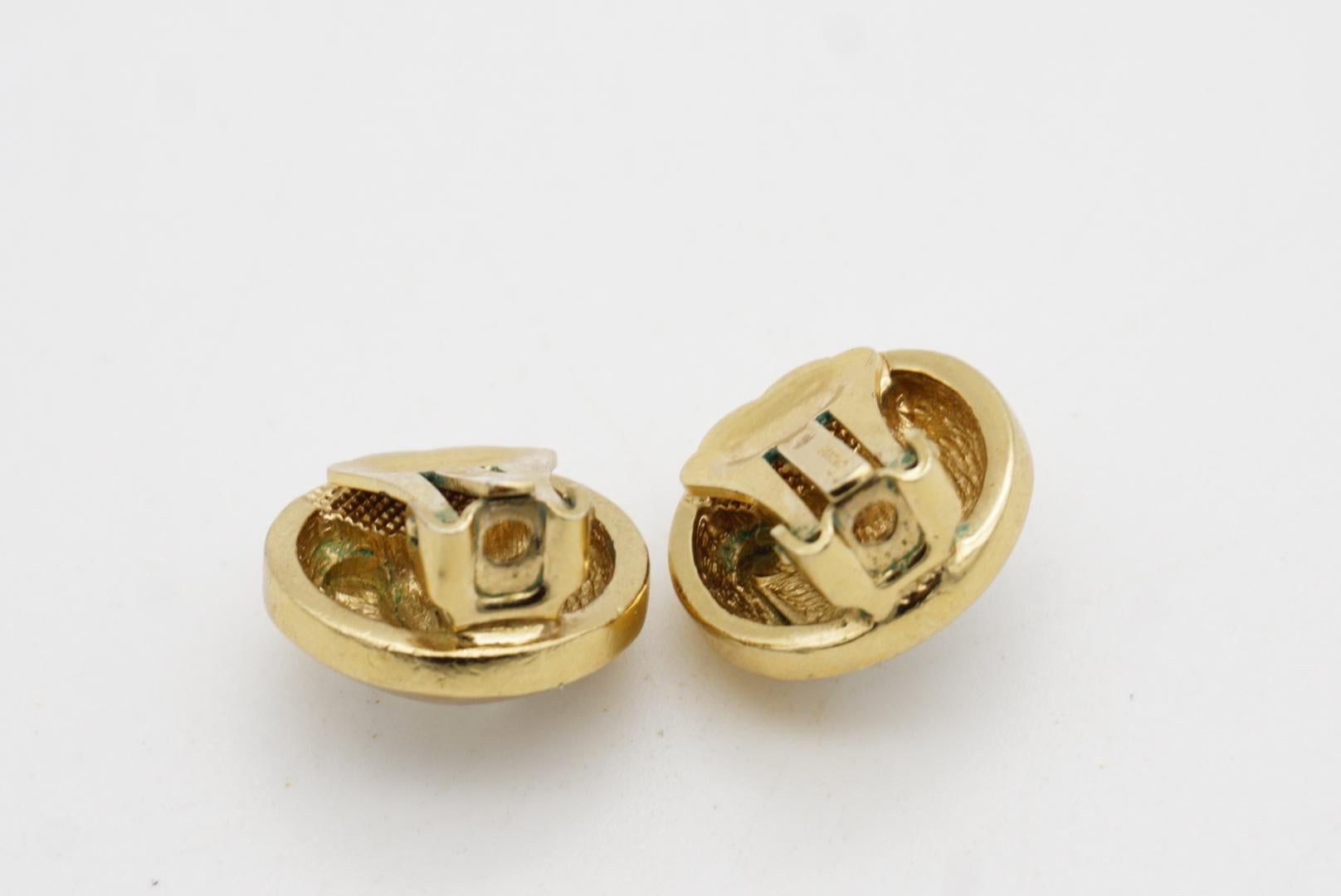 Christian Dior GROSSE 1980s Trio Circle Crystal Silver Gold Dome Clip Earrings For Sale 7