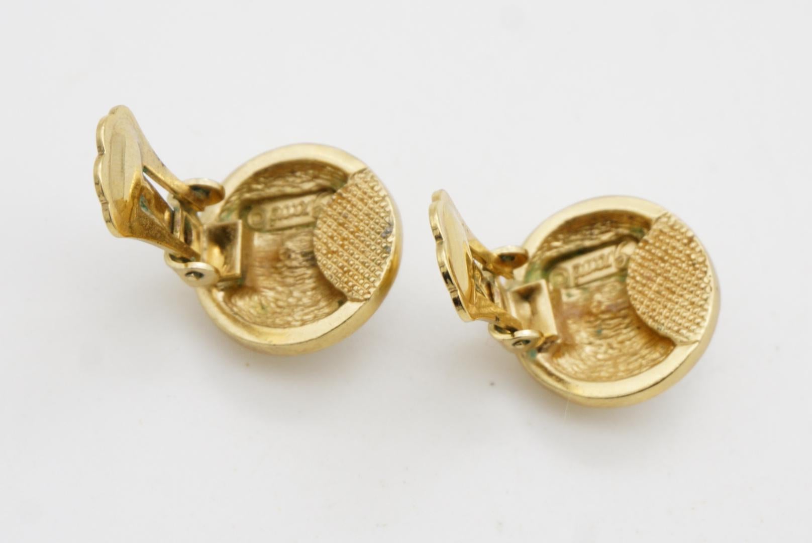 Christian Dior GROSSE 1980s Trio Circle Crystal Silver Gold Dome Clip Earrings For Sale 8