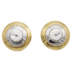 Christian Dior GROSSE 1980s Trio Circle Crystal Silver Gold Dome Clip Earrings