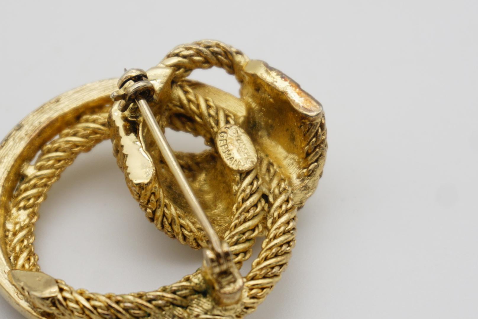 Christian Dior GROSSE 1980s Vintage Crystals Hoop Knot Twist Rope Gold Brooch For Sale 5