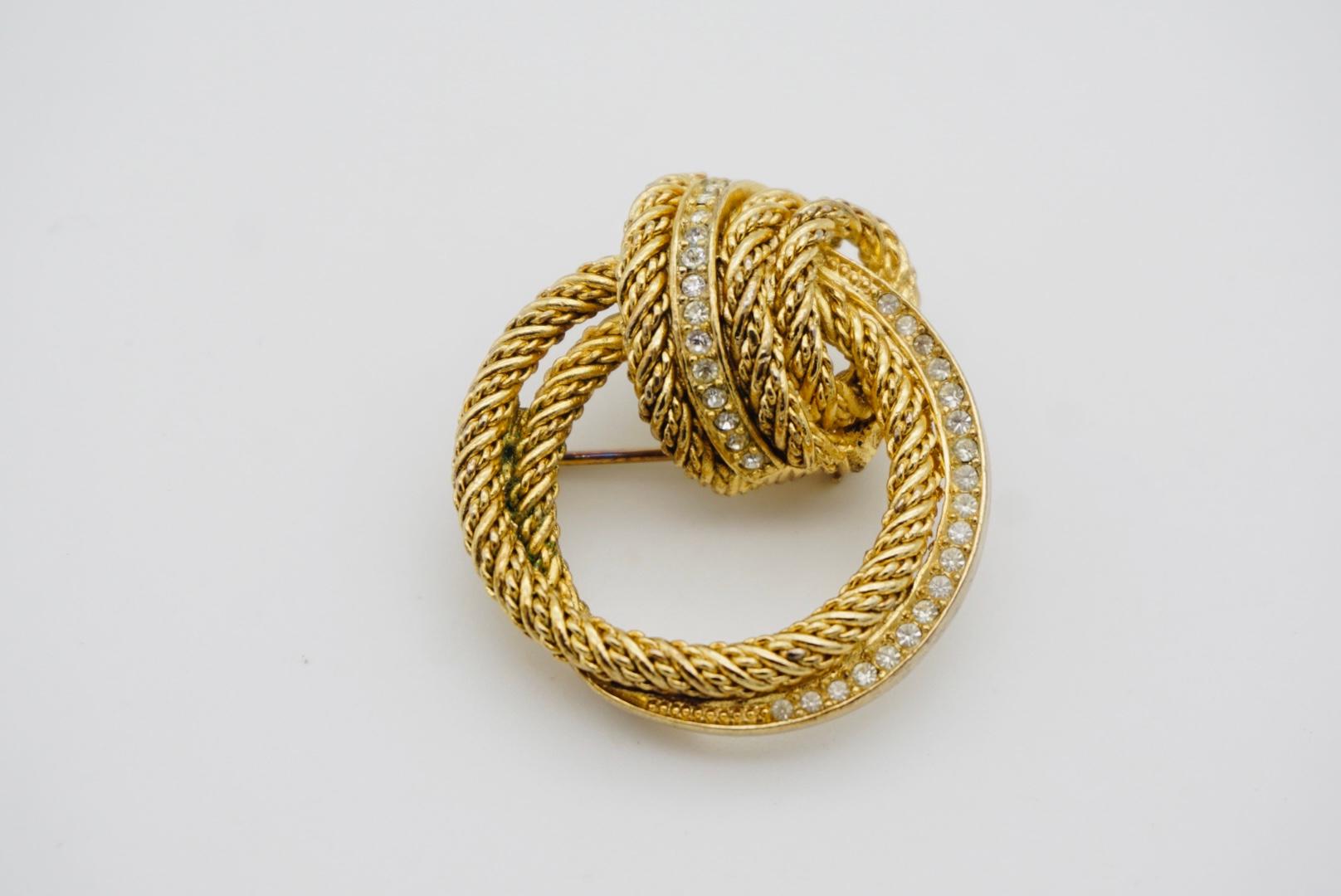 Christian Dior GROSSE 1980s Vintage Crystals Hoop Knot Twist Rope Gold Brooch For Sale 1