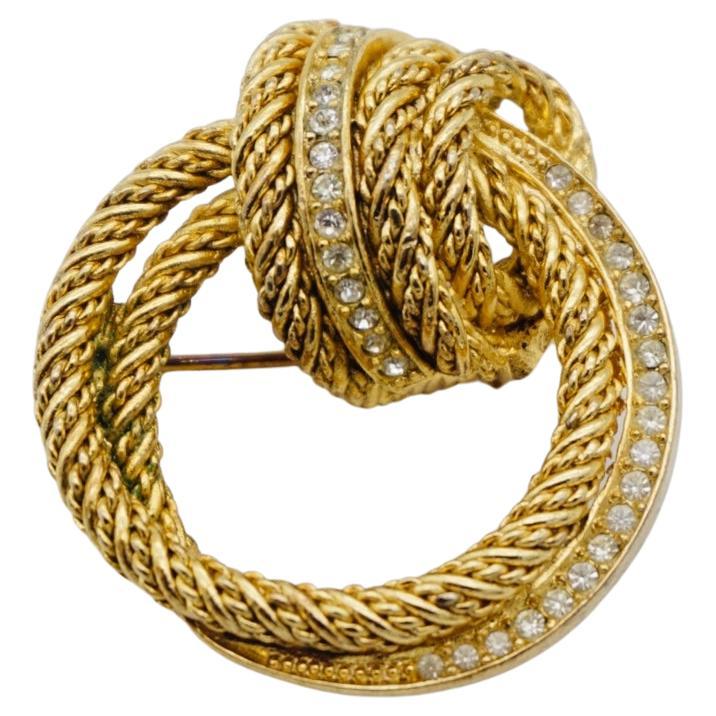 Christian Dior GROSSE 1980s Vintage Crystals Hoop Knot Twist Rope Gold Brooch For Sale