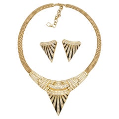 Christian Dior GROSSE 1985 Oro con cristalli di onice e maglia milanese 2 set