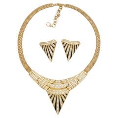 Christian Dior GROSSE 1985 Oro con cristalli di onice e maglia milanese 2 set