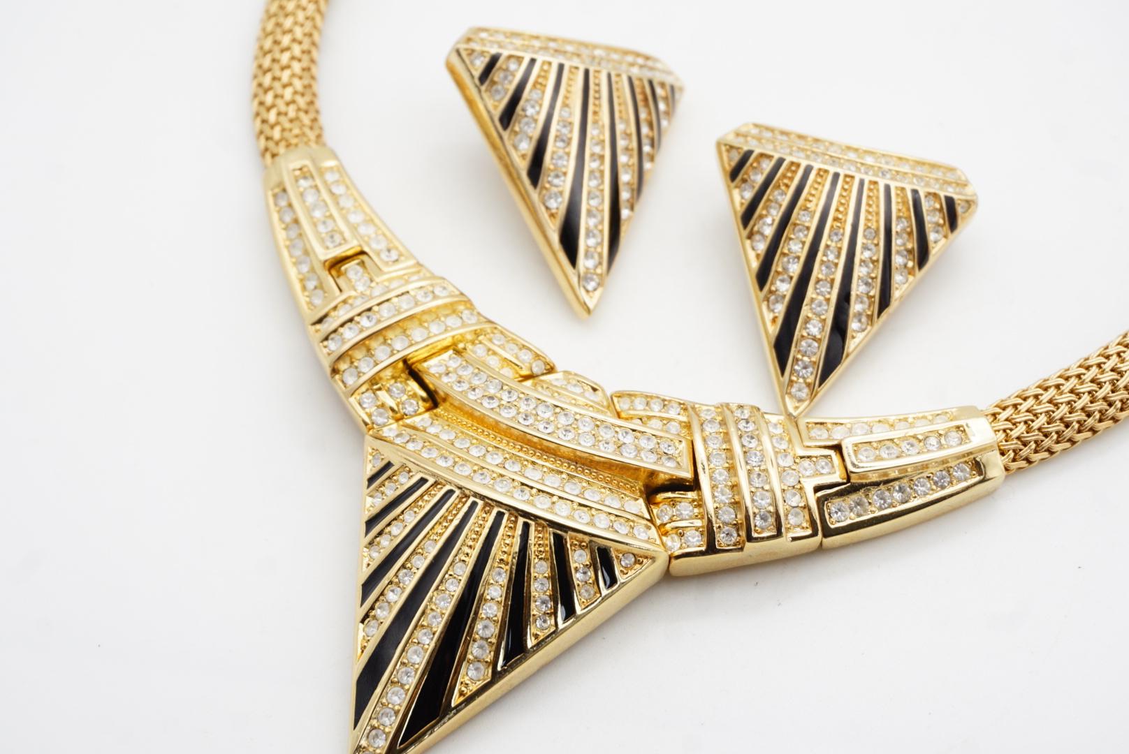 Christian Dior GROSSE 1985 Triangolo Onice Cristalli Radianti Milanese Tessuto 2 Set in vendita 6
