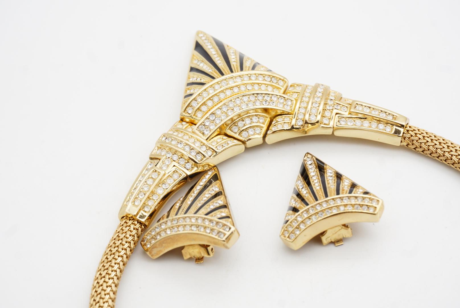 Christian Dior GROSSE 1985 Triangolo Onice Cristalli Radianti Milanese Tessuto 2 Set in vendita 7