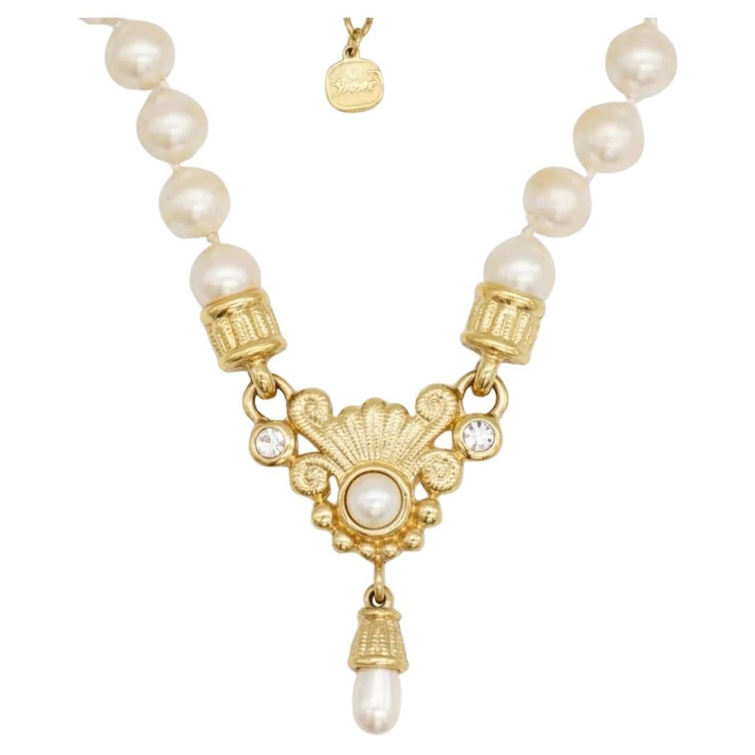 Christian Dior GROSSE Baroque Whole White Pearls Water Drop Crystals Necklace For Sale