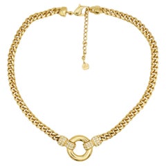 Christian Dior GROSSE Circle Crystals Glow Door Knocker Cuban Chain Necklace