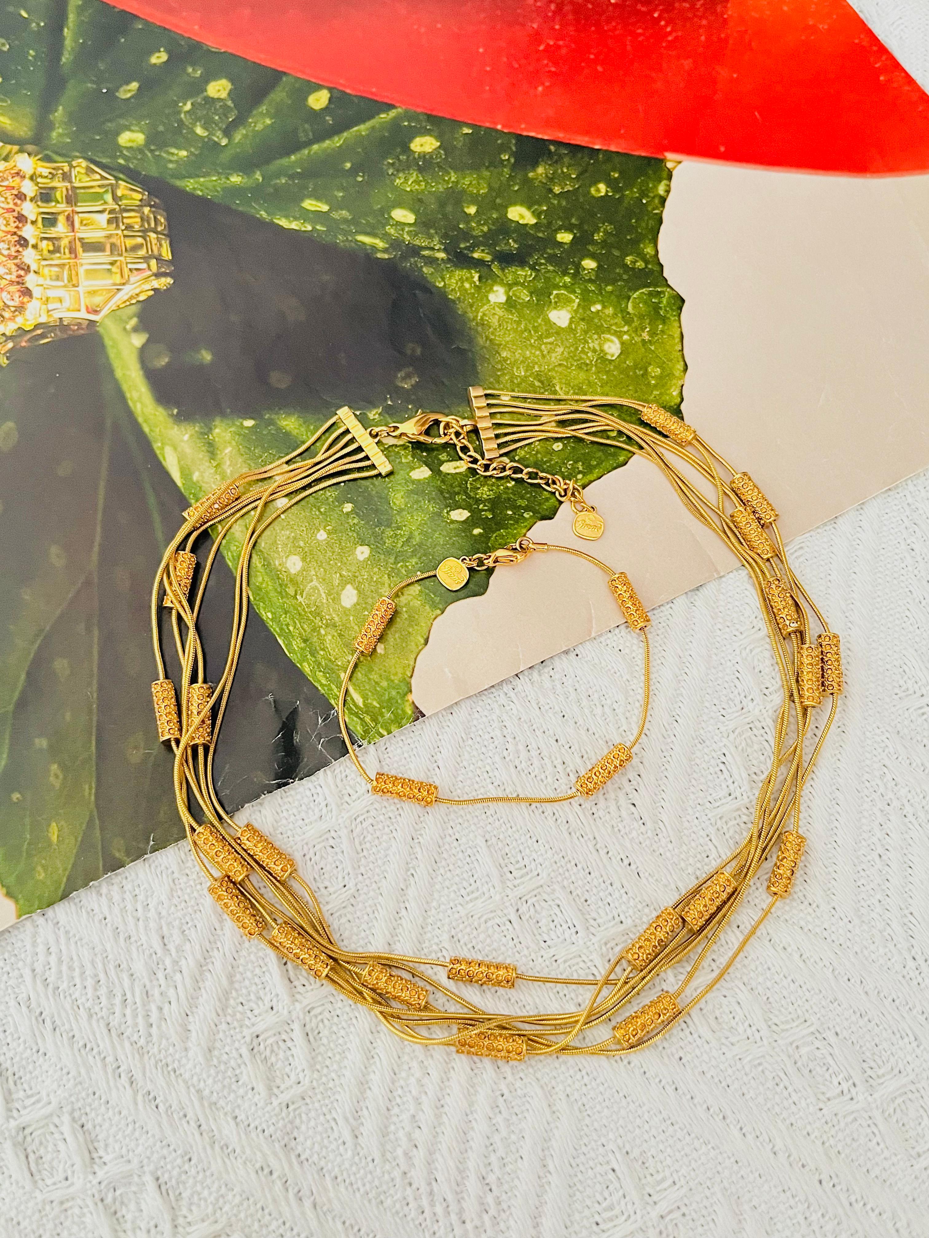Art Deco Christian Dior GROSSE Citrine Crystals Bar Six Strands Layers Necklace Bracelet For Sale