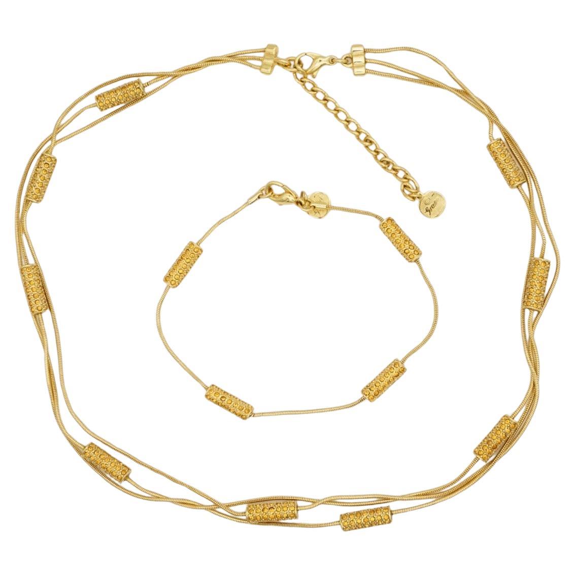 Christian Dior GROSSE Citrine Trio Layer Strands Crystals Roll Bar Charms 2 Set For Sale