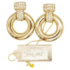 Christian Dior GROSSE Door Knocker Glow Circle Hoop Crystals Drop Clip Earrings