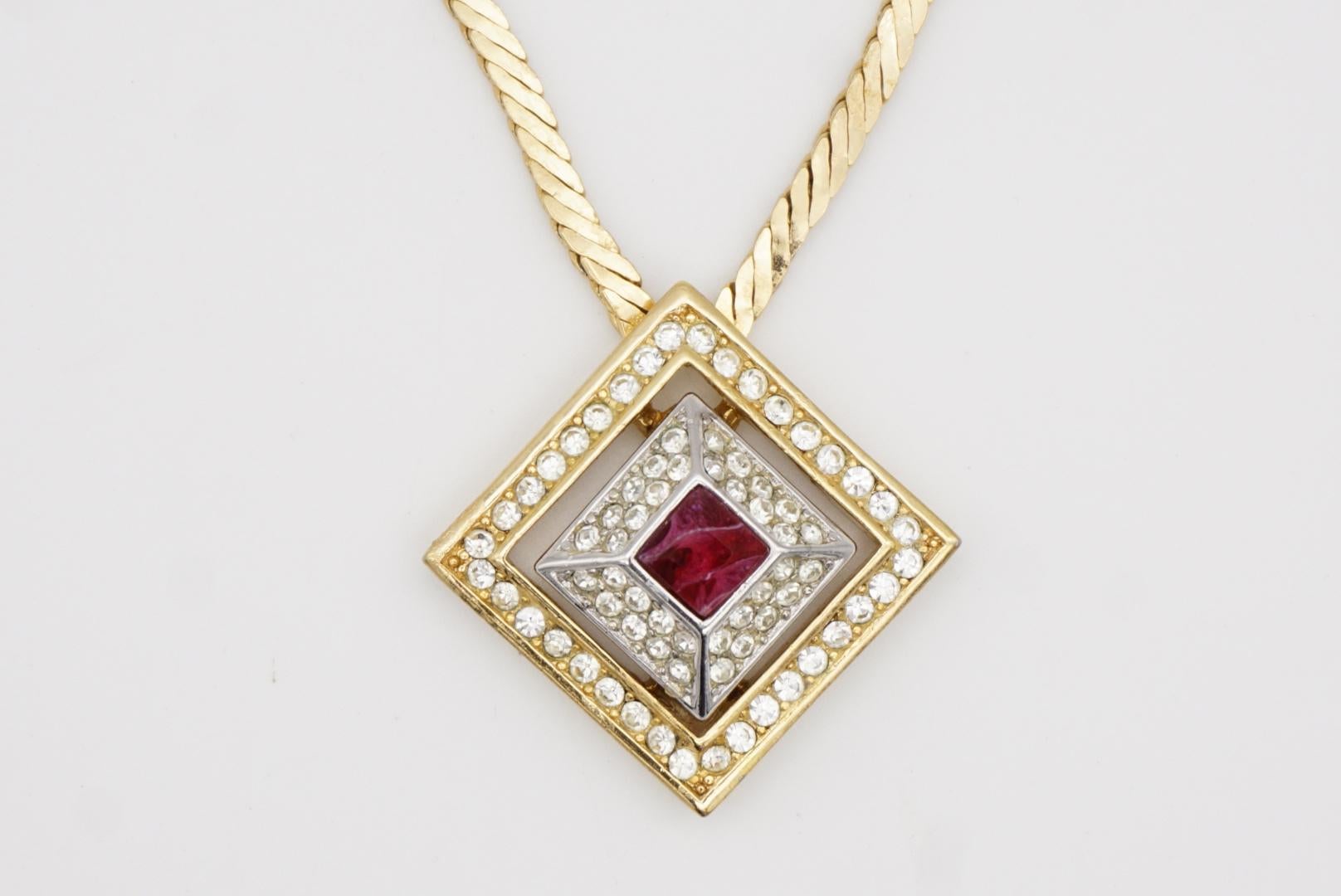 Christian Dior GROSSE Double Square Ruby Crystal Openwork Link Pyramid Necklace For Sale 7