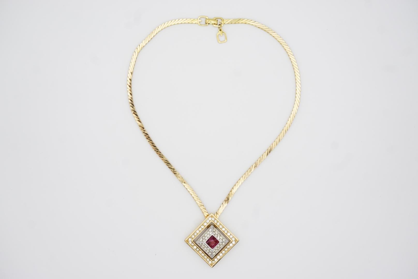Christian Dior GROSSE Double Square Ruby Crystal Openwork Link Pyramid Necklace For Sale 8