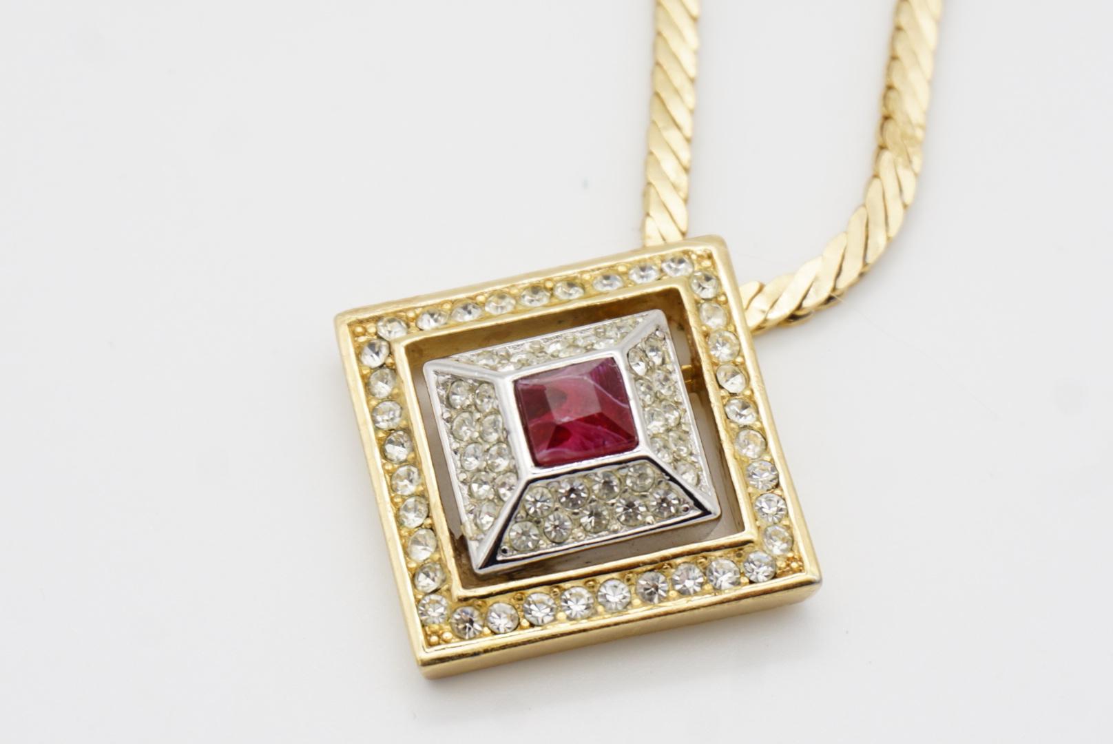 Christian Dior GROSSE Double Square Ruby Crystal Openwork Link Pyramid Necklace For Sale 9