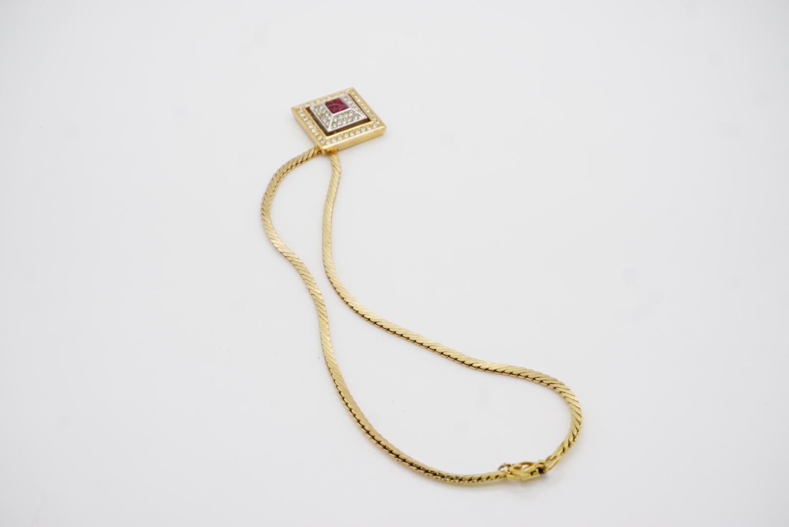 Christian Dior GROSSE Double Square Ruby Crystal Openwork Link Pyramid Necklace For Sale 12