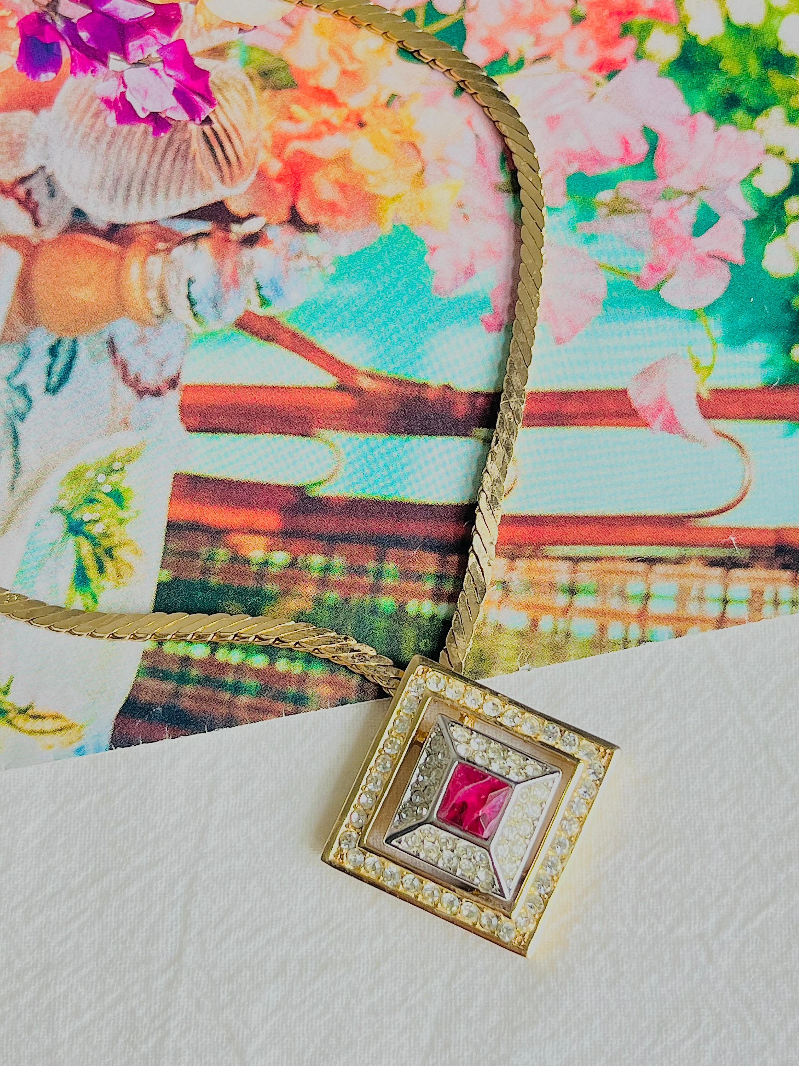 Art Deco Christian Dior GROSSE Double Square Ruby Crystal Openwork Link Pyramid Necklace For Sale