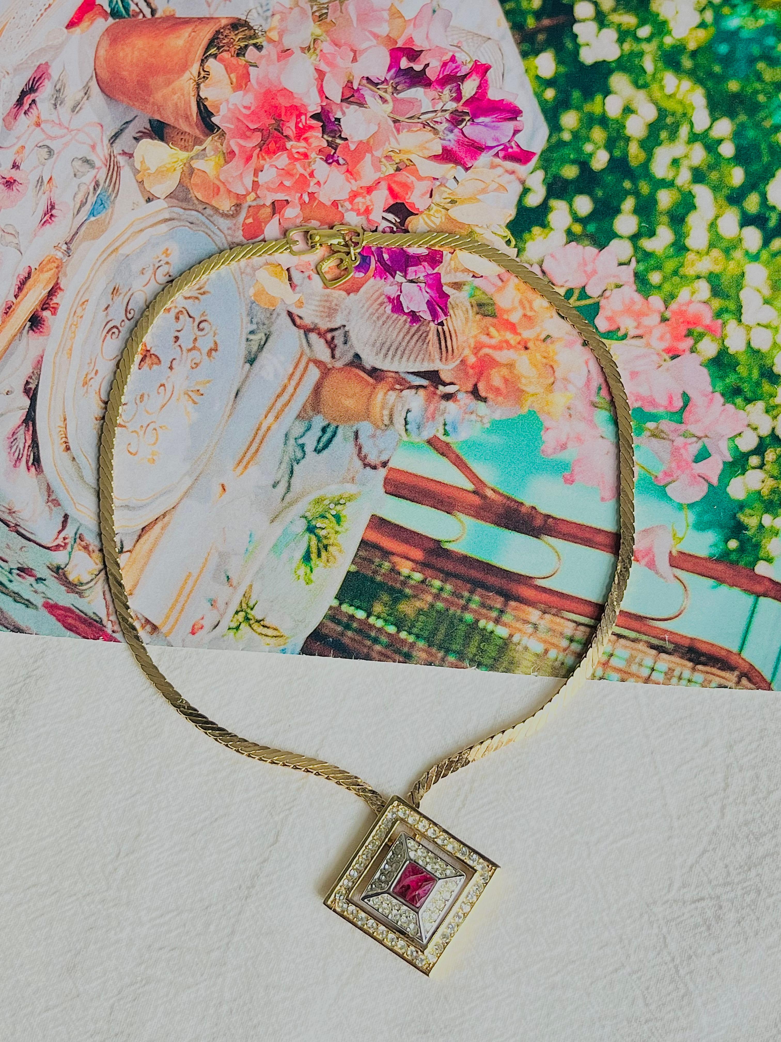 Women's or Men's Christian Dior GROSSE Double Square Ruby Crystal Openwork Link Pyramid Necklace For Sale