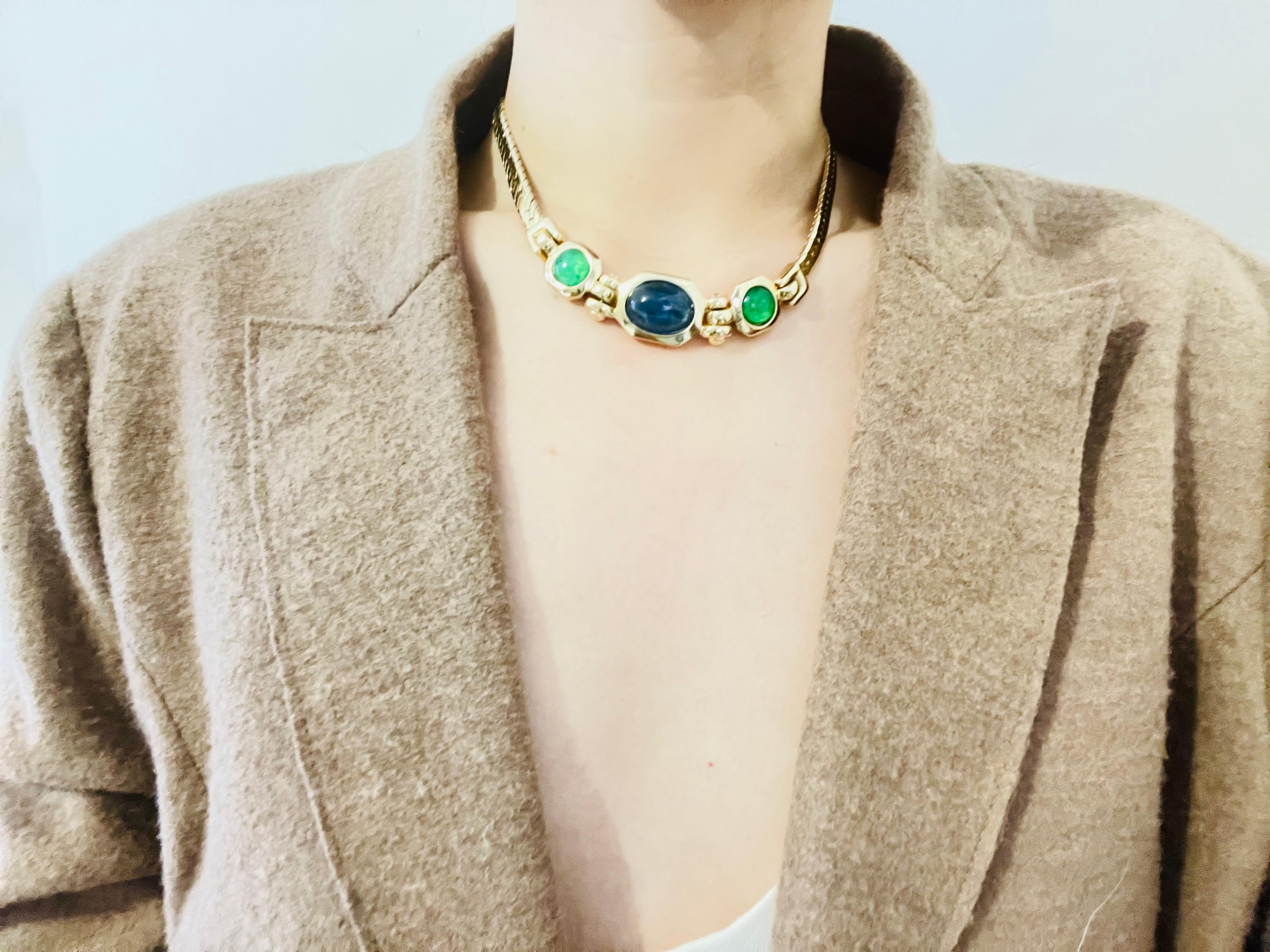 Women's or Men's Christian Dior GROSSE Emerald Sapphire Cabochon Dangle Necklace Earrings Set