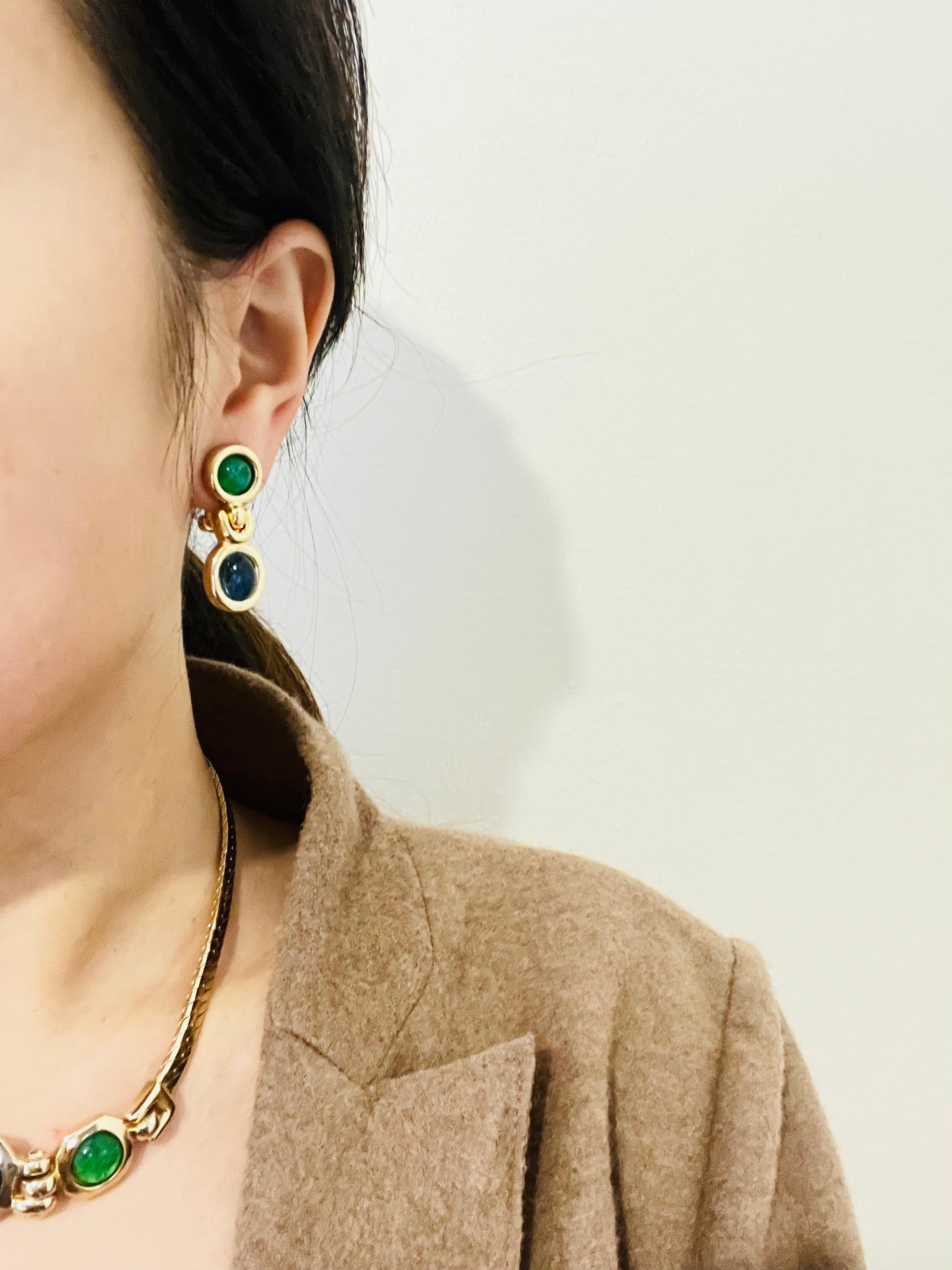 Christian Dior GROSSE Emerald Sapphire Cabochon Dangle Necklace Earrings Set 1