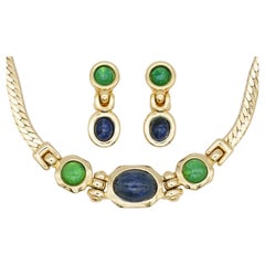 Christian Dior GROSSE Emerald Sapphire Cabochon Dangle Necklace Earrings Set