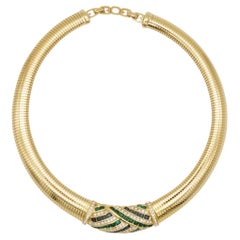 Christian Dior GROSSE Emerald Sapphire Crystals Ribbed Choker Omega Necklace