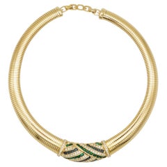 Christian Dior GROSSE Emerald Sapphire Crystals Ribbed Choker Omega Necklace
