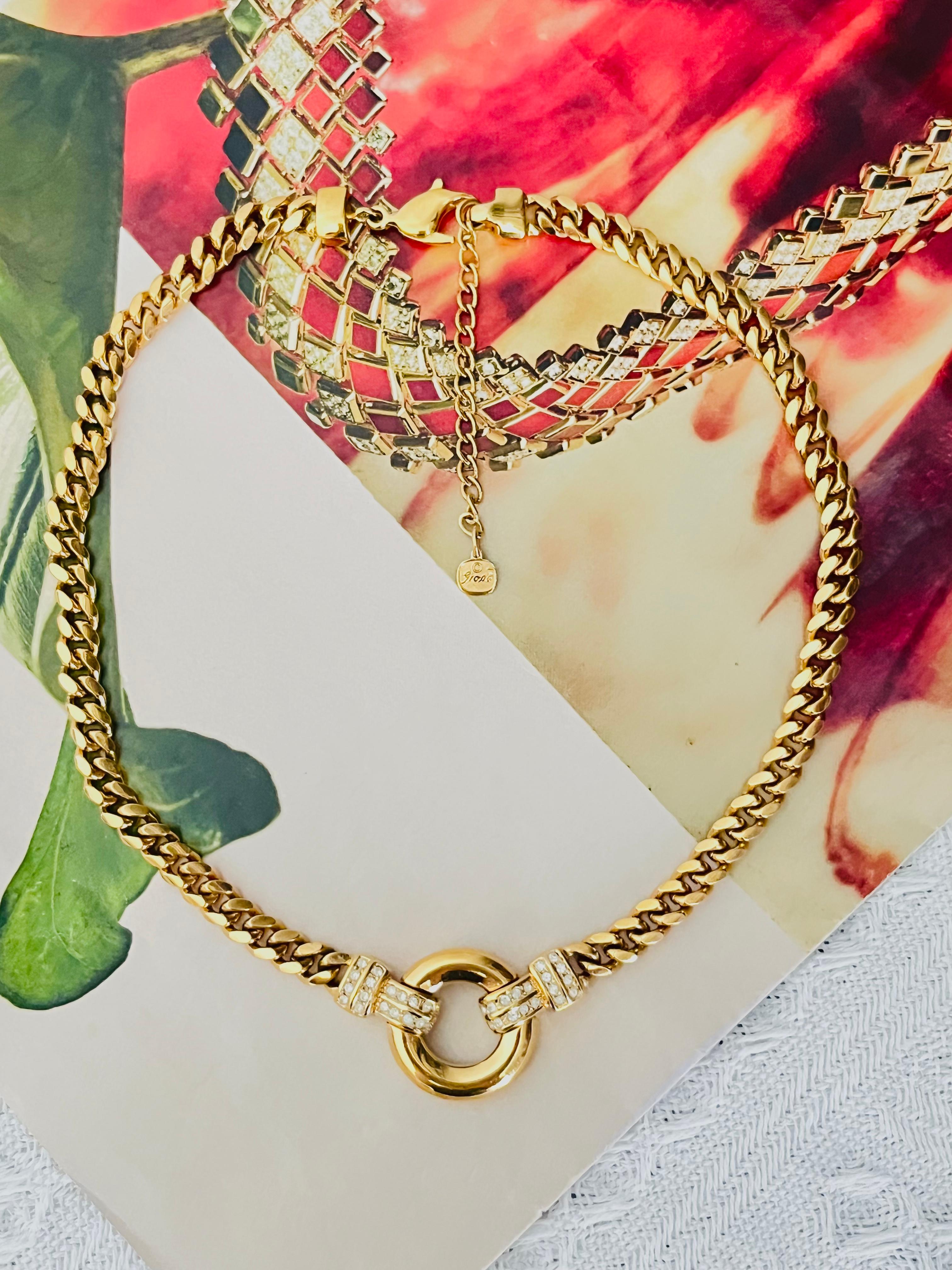 Art Deco Christian Dior GROSSE Glow Circle Crystals Door Knocker Cuban Chain Necklace For Sale