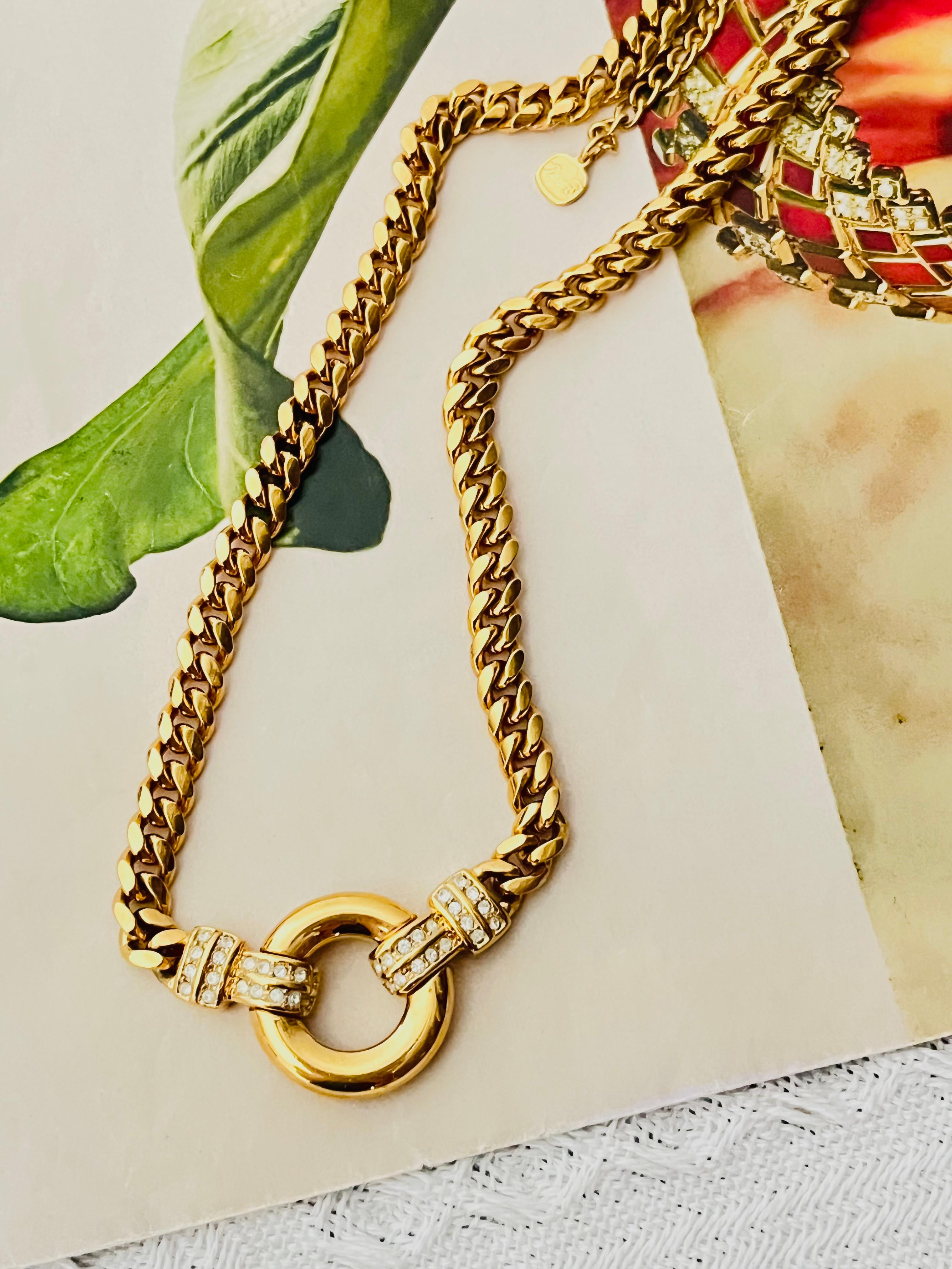 Christian Dior GROSSE Glow Circle Crystals Door Knocker Cuban Chain Necklace In Excellent Condition For Sale In Wokingham, England