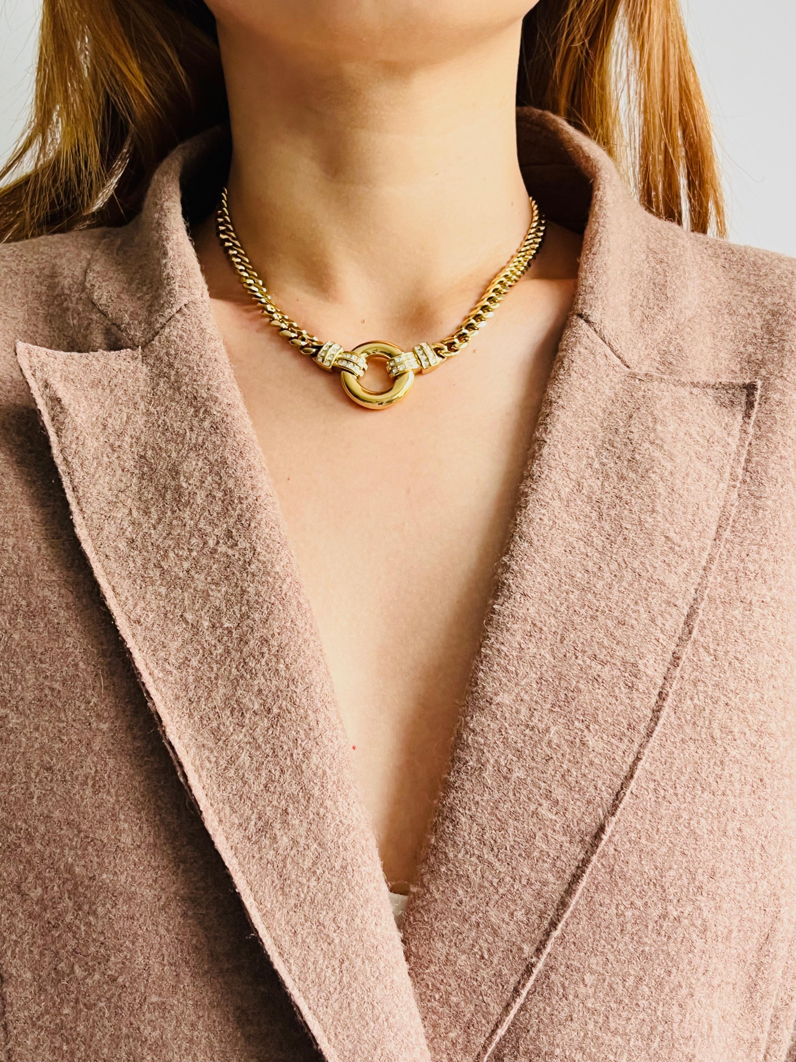 Christian Dior GROSSE Glow Circle Crystals Door Knocker Cuban Chain Necklace For Sale 1