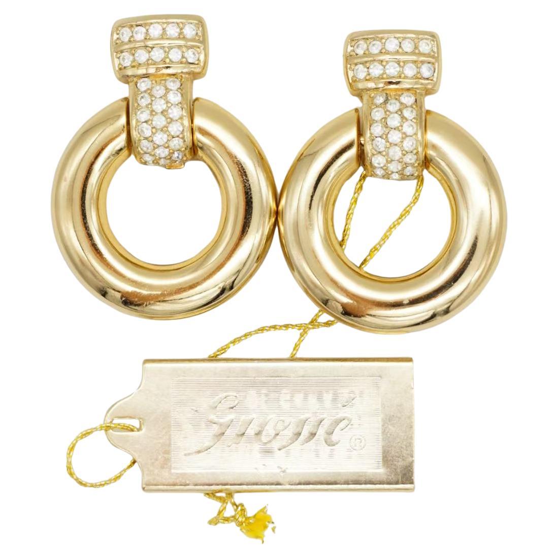 Christian Dior GROSSE Glow Circle Hoop Crystals Door Knocker Drop Clip Ohrringe im Angebot
