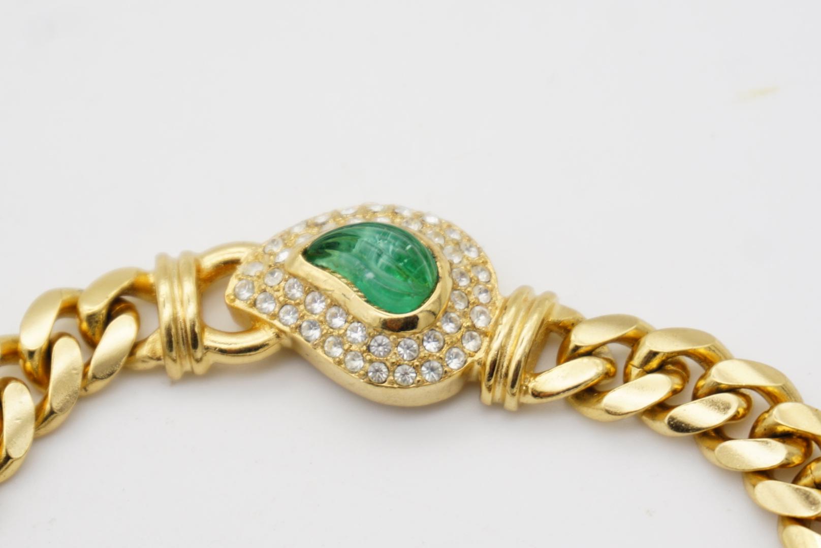 Christian Dior GROSSE Gripoix Emerald Crystal Leaf Teardrop Gold Cuban Necklace 3