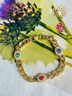 Christian Dior GROSSE Iconic Gold Emerald Ruby Sapphire Interlocked Bracelet