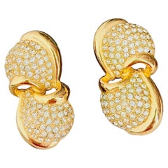 Christian Dior GROSSE Iconic Gold Large Crystals Bow Double Statement Earrings