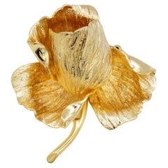 Christian Dior GROSSE Iconic Rare Gold Rose Curled Blossom Leaf Buds Brooch