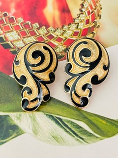 Christian Dior GROSSE Iconic Rare Unisex Black Vine Statement Gold Earrings