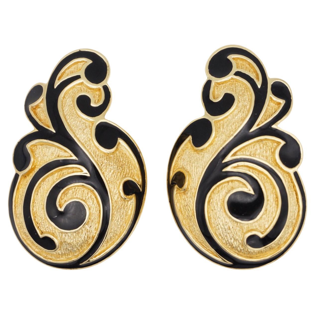 Christian Dior GROSSE Iconic Rare Unisex Black Vine Statement Gold Earrings