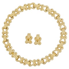 Christian Dior GROSSE Interlocked Baroque Gold Brushed Linked Chunky 2 Gift Set