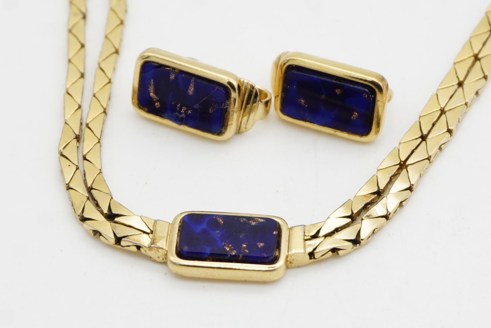 Christian Dior GROSSE Lapis Foil Rectangle Double Strands Link Chain 2 Gold Set in vendita 5
