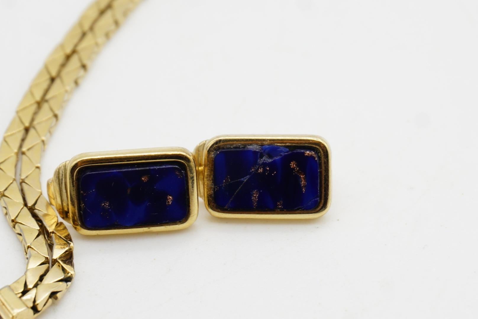 Christian Dior GROSSE Lapis Foil Rectangle Double Strands Link Chain 2 Gold Set in vendita 6
