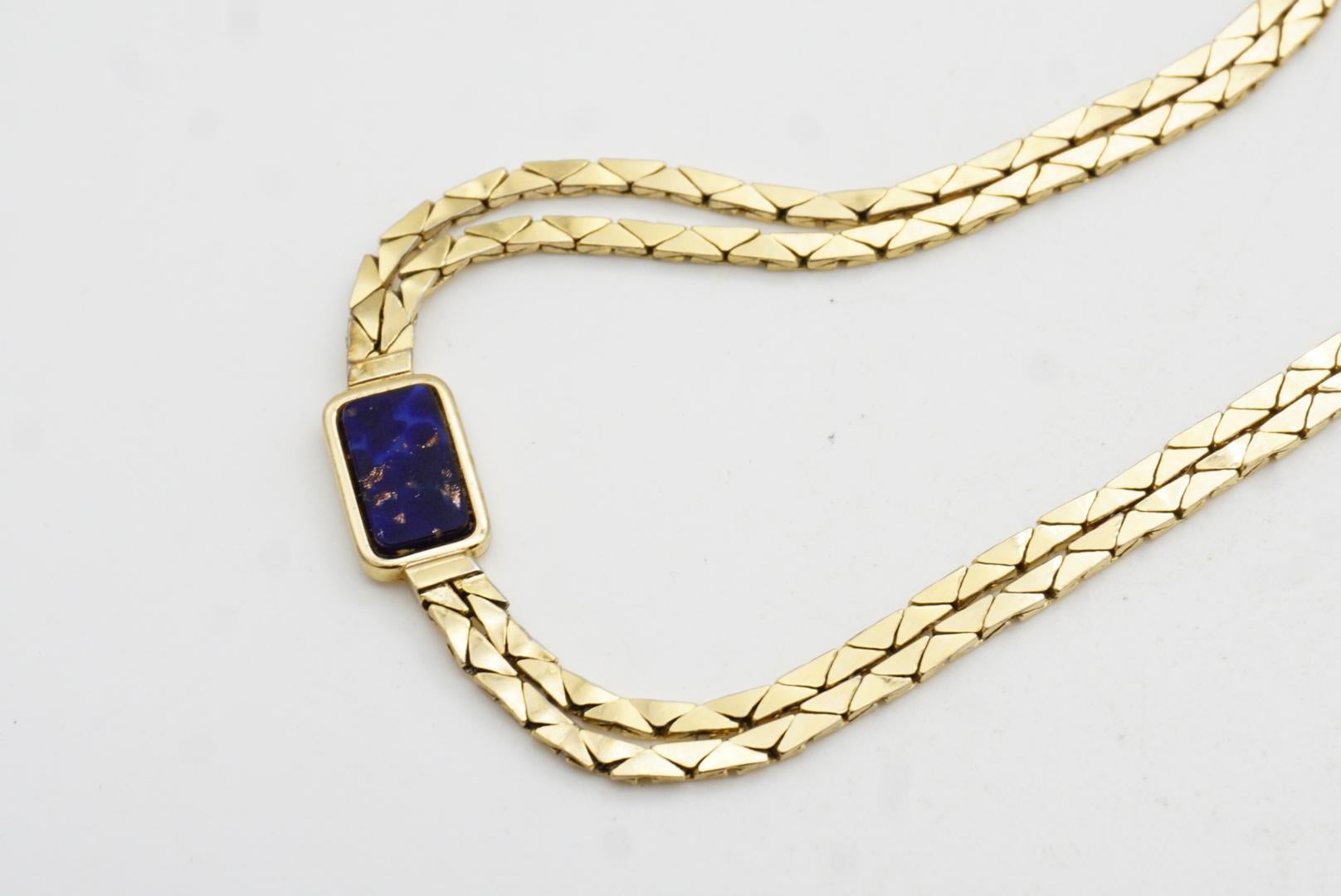 Christian Dior GROSSE Lapis Foil Rectangle Double Strands Link Chain 2 Gold Set in vendita 7
