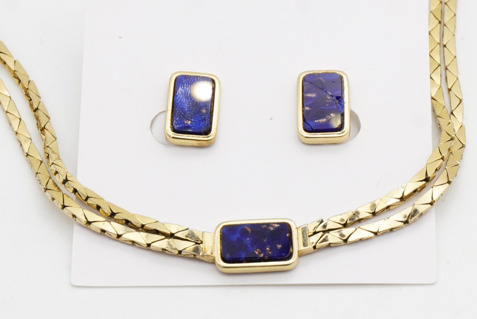 Christian Dior GROSSE Lapis Foil Rectangle Double Strands Link Chain 2 Gold Set in vendita 9