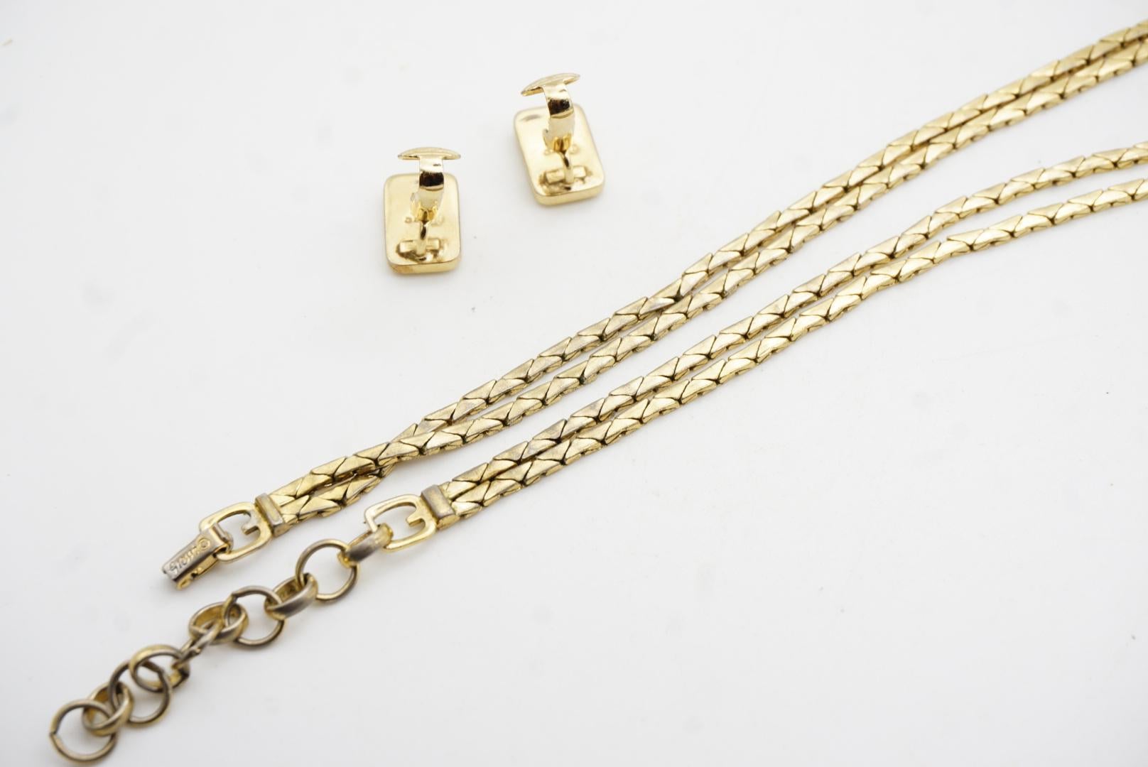 Christian Dior GROSSE Lapis Foil Rectangle Double Strands Link Chain 2 Gold Set in vendita 11