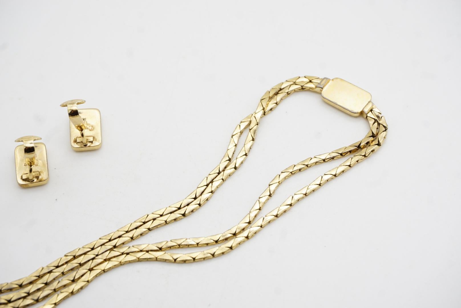 Christian Dior GROSSE Lapis Foil Rectangle Double Strands Link Chain 2 Gold Set in vendita 12