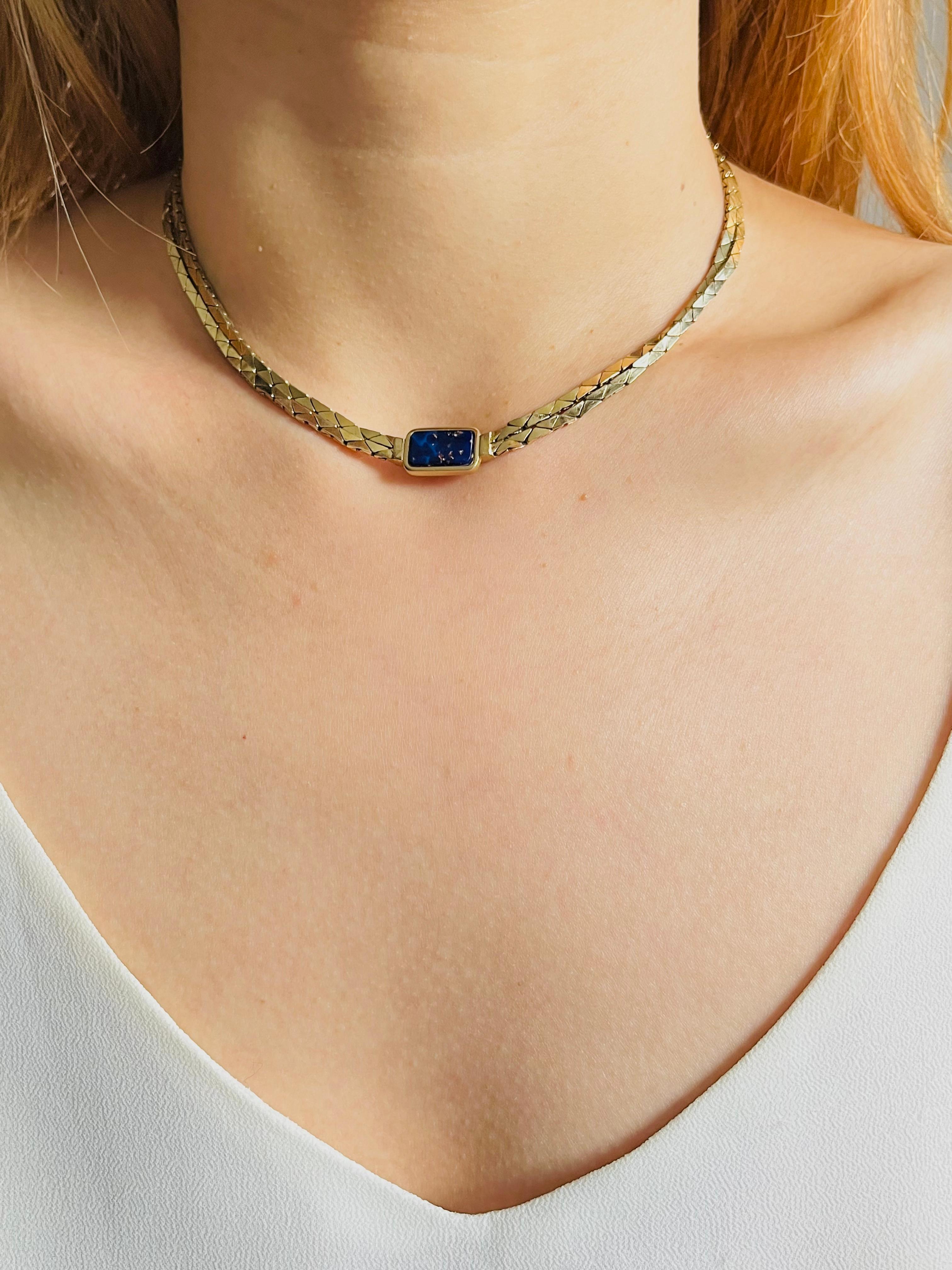 Christian Dior GROSSE Lapis Foil Rectangle Double Strands Link Chain 2 Gold Set in vendita 2