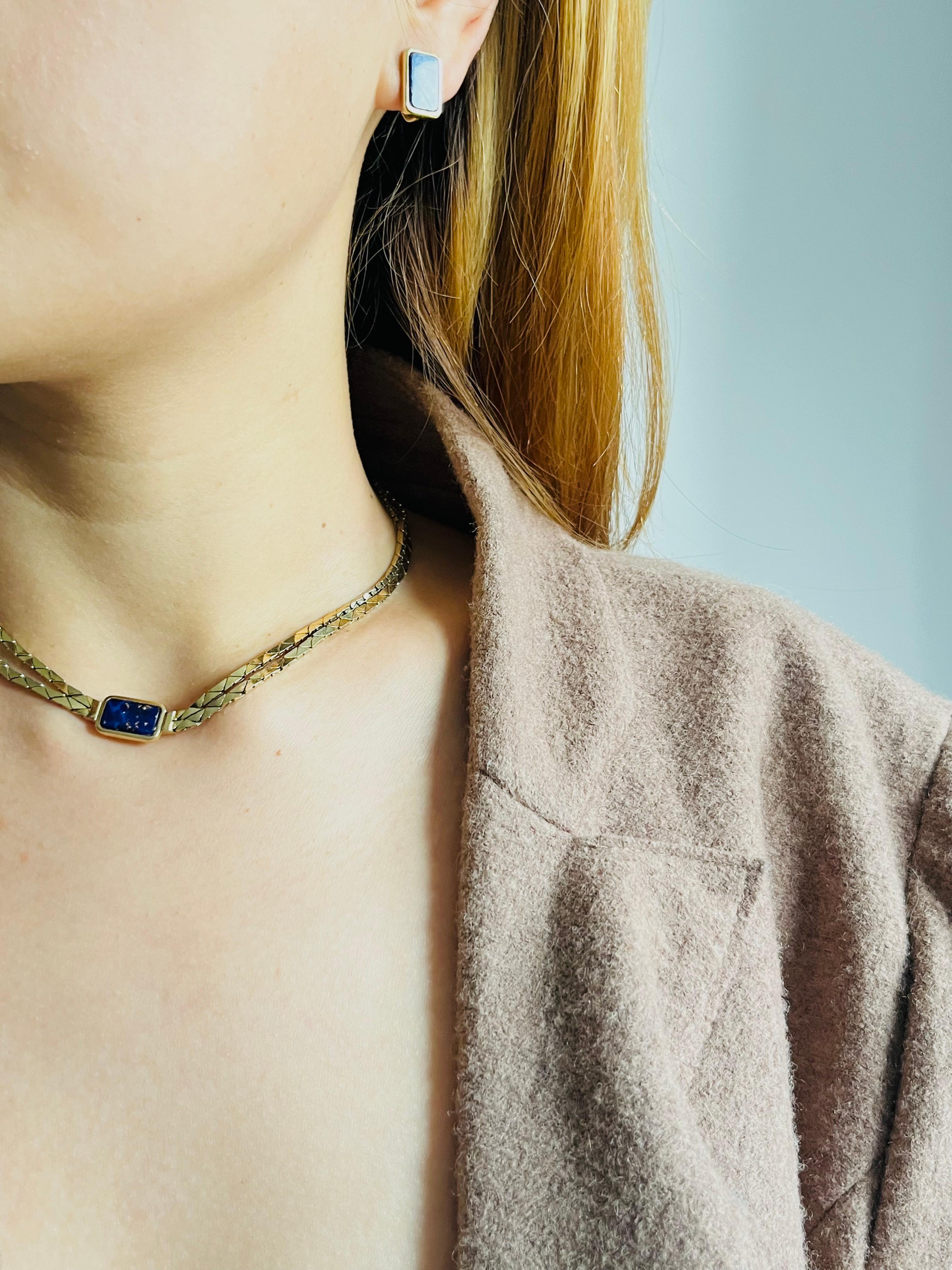 Christian Dior GROSSE Lapis Foil Rectangle Double Strands Link Chain 2 Gold Set in vendita 3