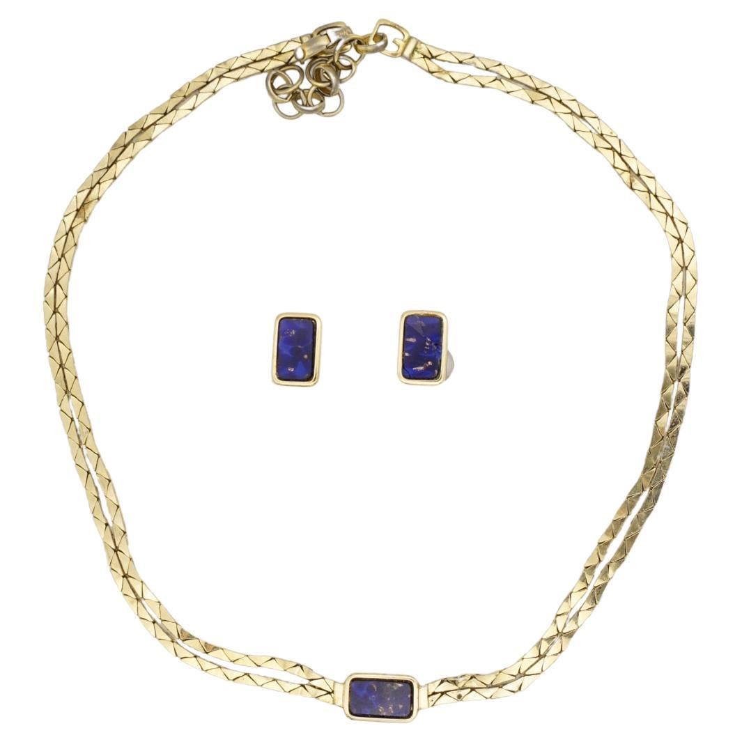 Christian Dior GROSSE Lapis Foil Rectangle Double Strands Link Chain 2 Gold Set in vendita