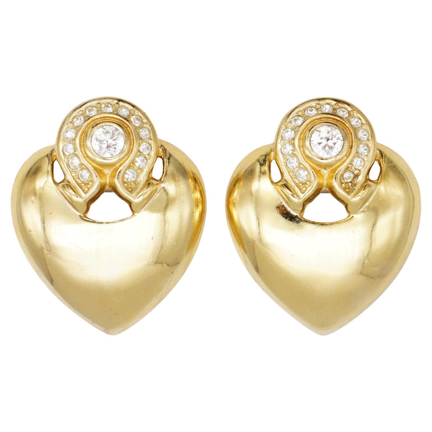 Christian Dior GROSSE Large Baroque Heart Love Openwork Crystals Glow Earrings For Sale