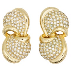 Christian Dior GROSSE Large Crystals Whole Bow Domed Interlocked Clip Earrings