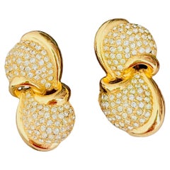 Christian Dior GROSSE Large Crystals Whole Bow Domed Interlocked Clip Earrings